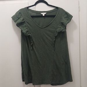 Terra & Sky Green Lace Sleeve Short Sleeve Tee